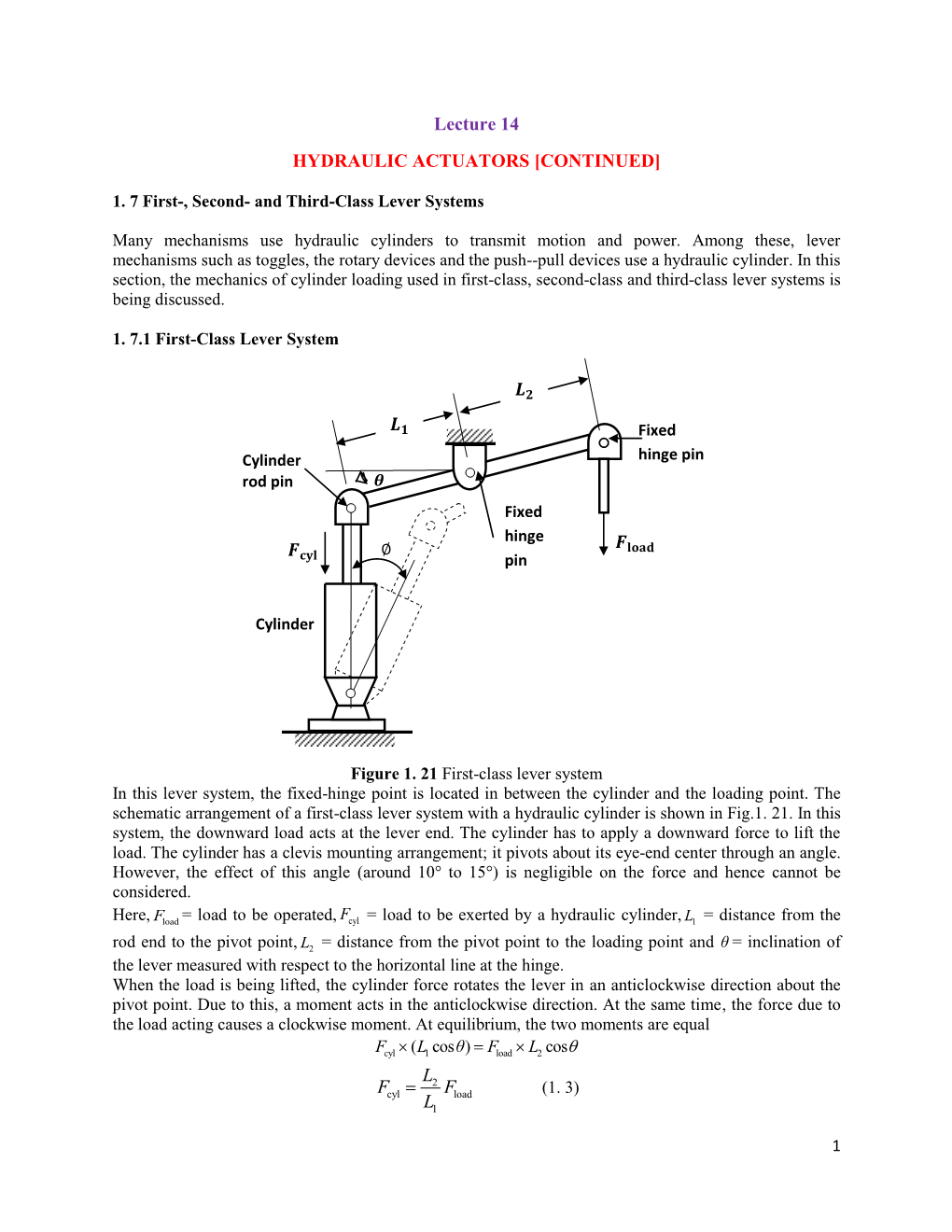Lecture 14 HYDRAULIC ACTUATORS [CONTINUED]