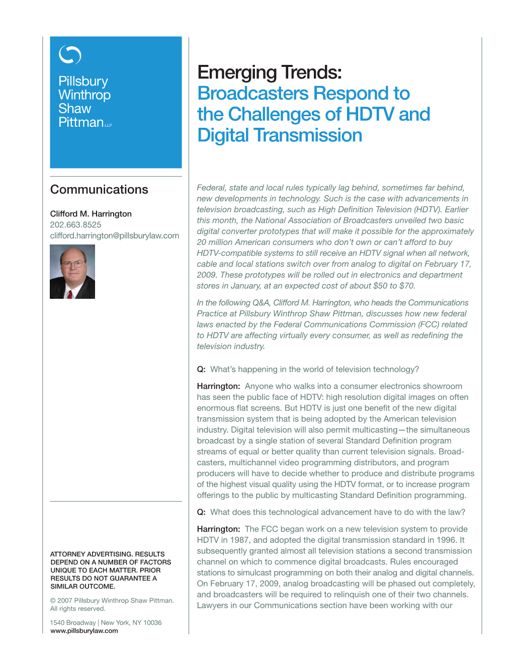 Broadcasters Respond to the Challenges of HDTV and Digital Transmission