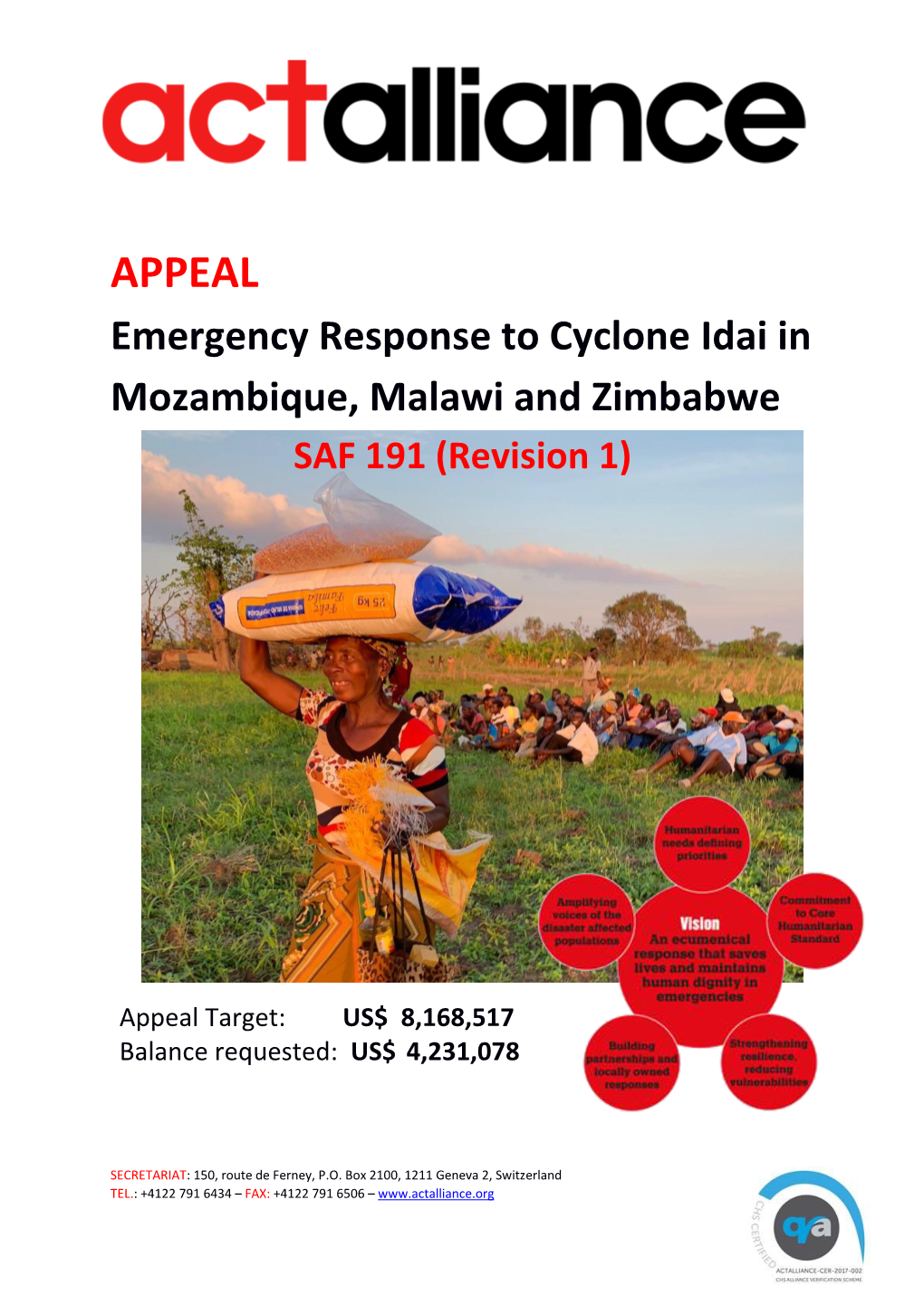 APPEAL Emergency Response to Cyclone Idai in Mozambique, Malawi and Zimbabwe SAF 191 (Revision 1)