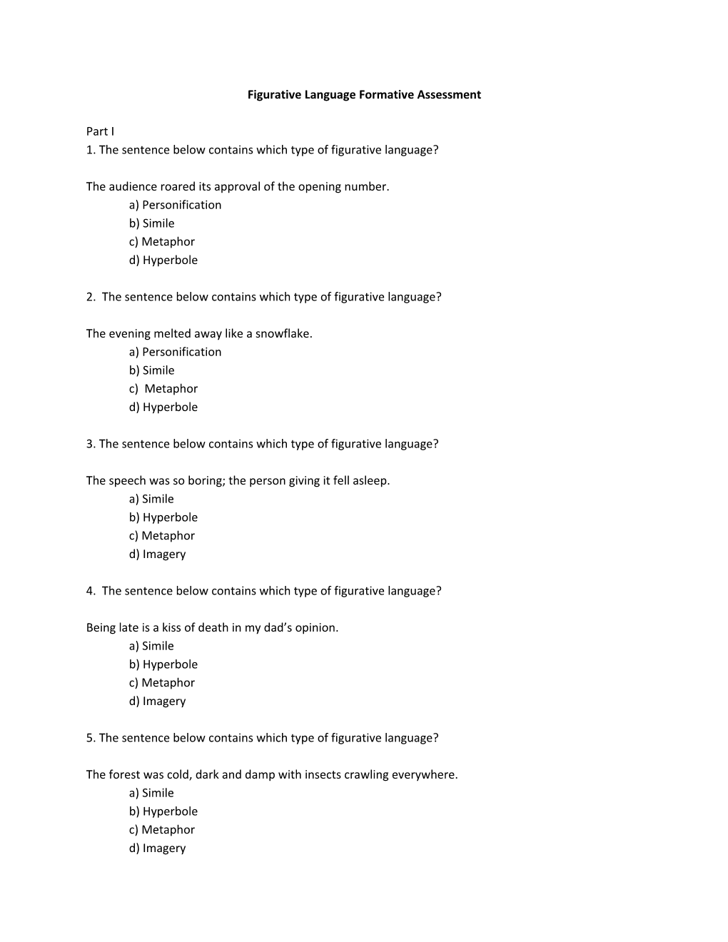 Figurative Language Formative Assessment