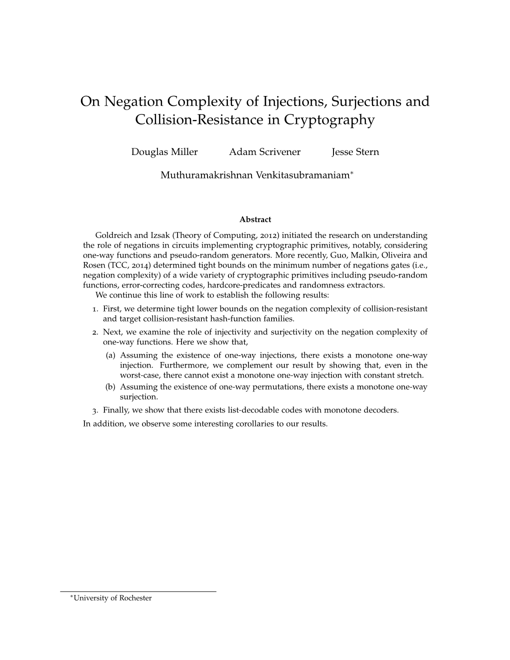 On Negation Complexity of Injections, Surjections and Collision-Resistance in Cryptography