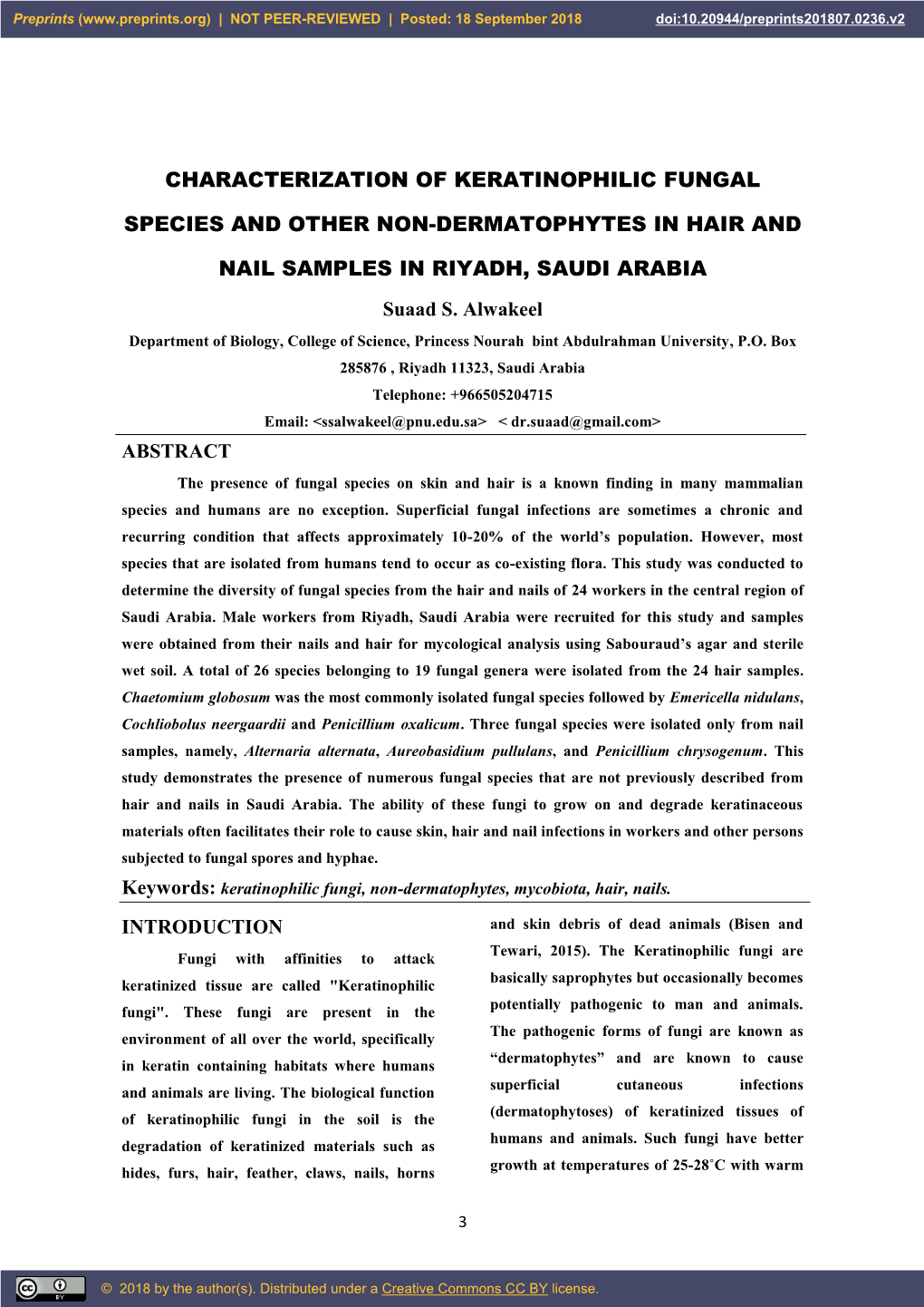 Characterization of Keratinophilic Fungal