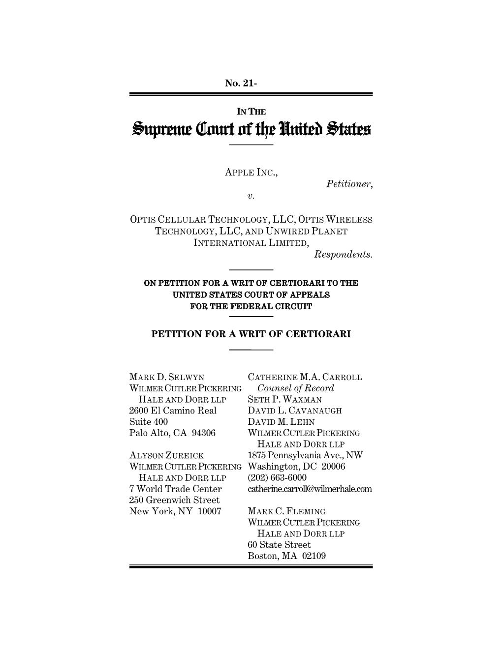 Petition for a Writ of Certiorari to the United States Court of Appeals for the Federal Circuit