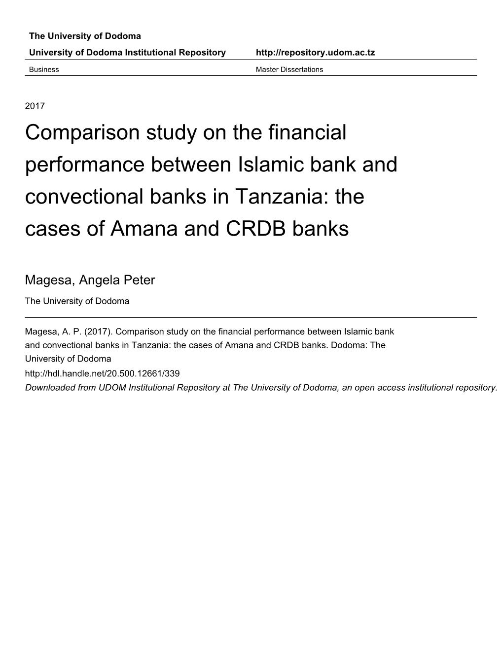 Comparison Study on the Financial Performance Between Islamic Bank and Convectional Banks in Tanzania: the Cases of Amana and CRDB Banks