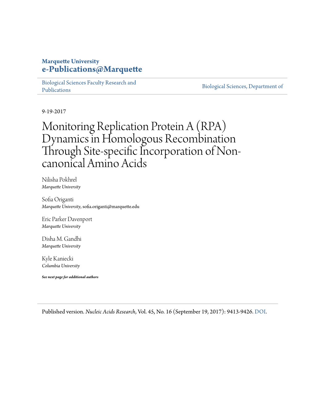 Monitoring Replication Protein a (RPA) Dynamics in Homologous