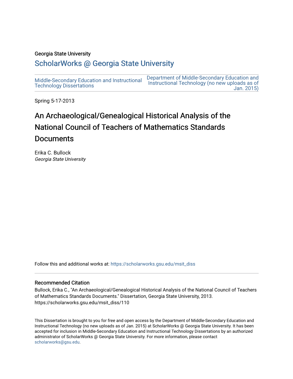 An Archaeological/Genealogical Historical Analysis of the National Council of Teachers of Mathematics Standards Documents