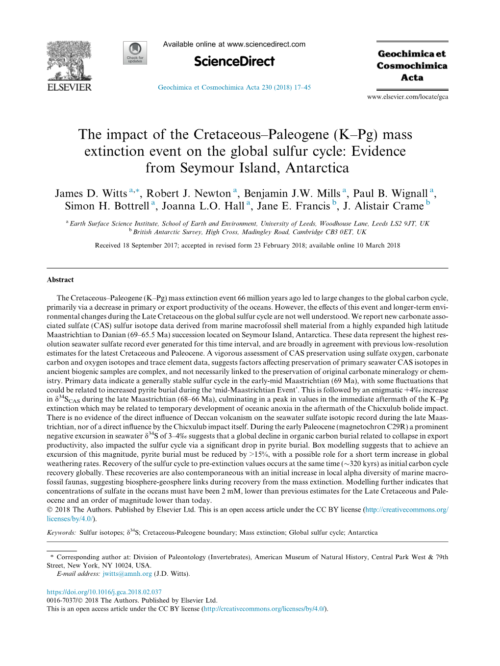 “Paleogene (Kв€“Pg) Mass Extinction Event on the Global Sulfur Cycle