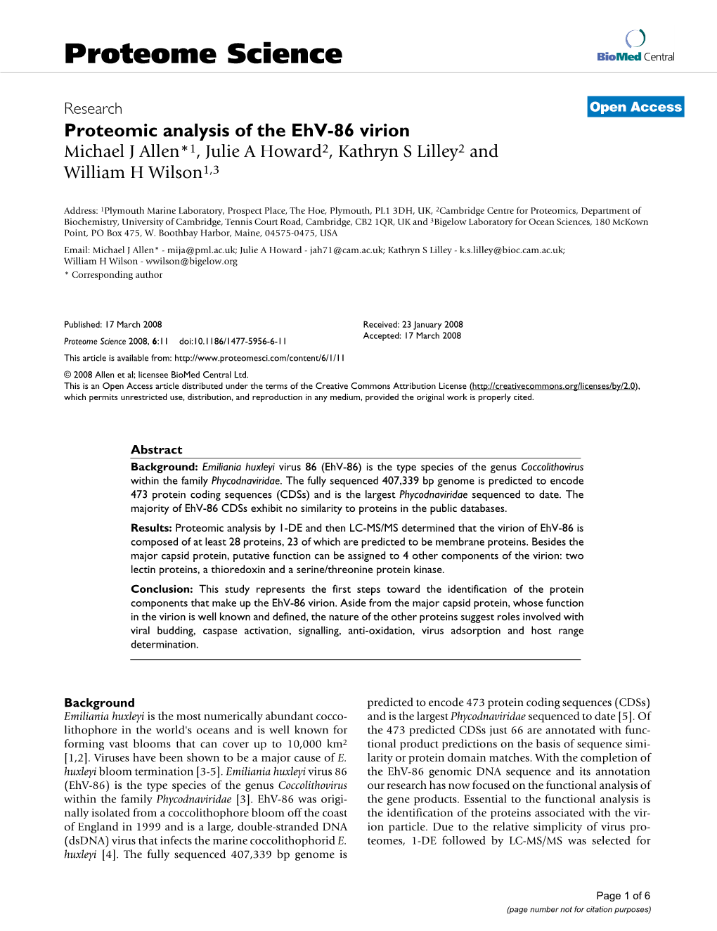 Proteome Science Biomed Central