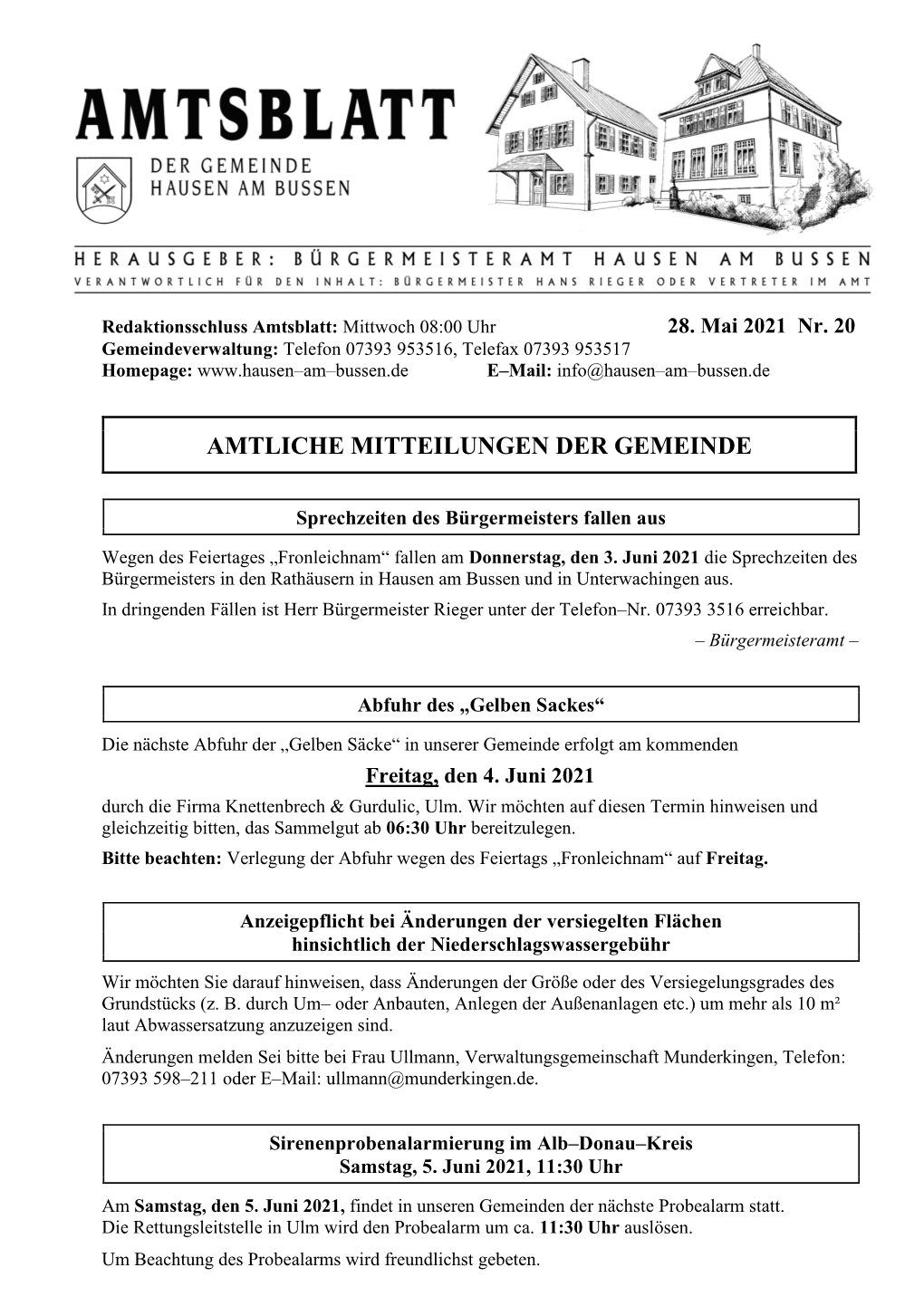 Amtliche Mitteilungen Der Gemeinde