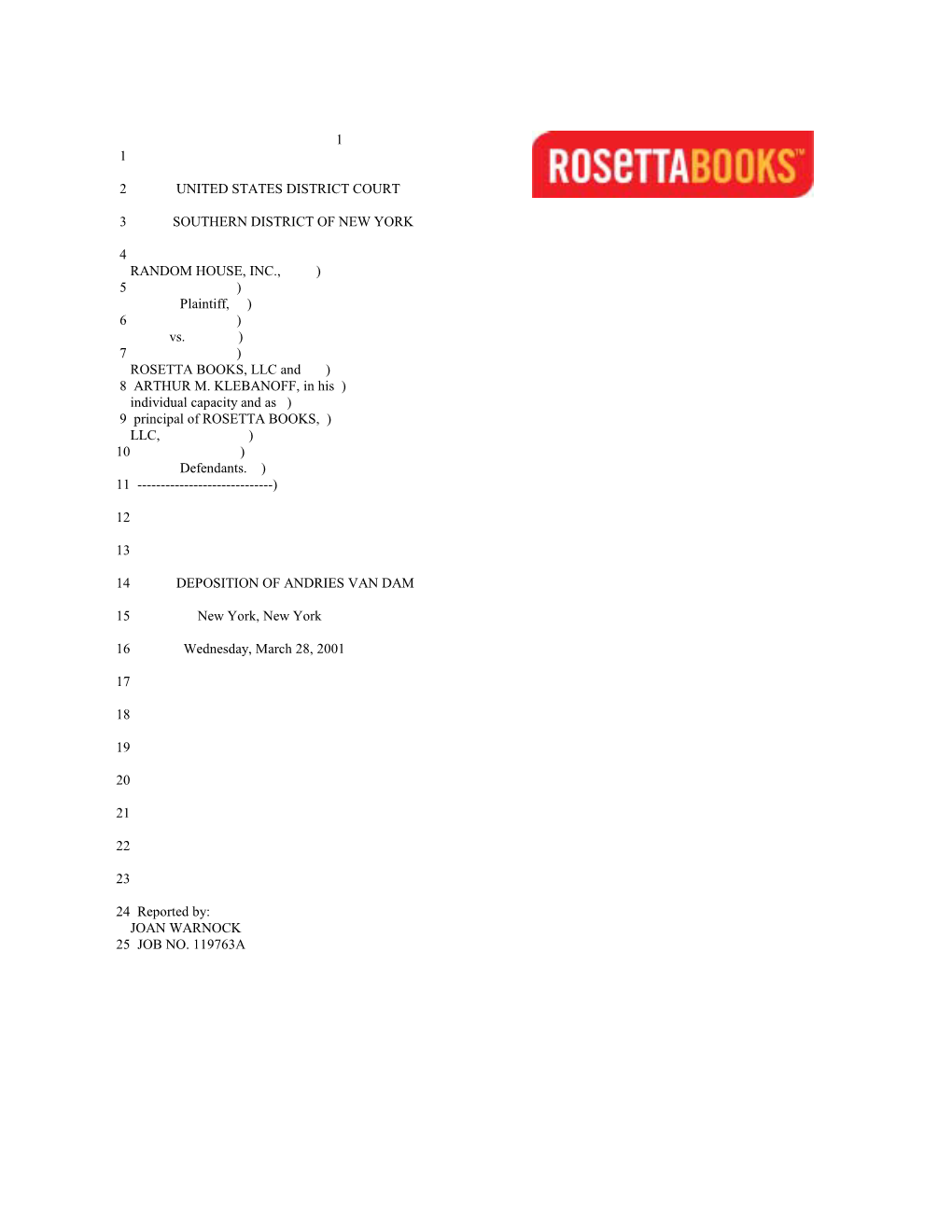 Deposition of Andries Van Dam