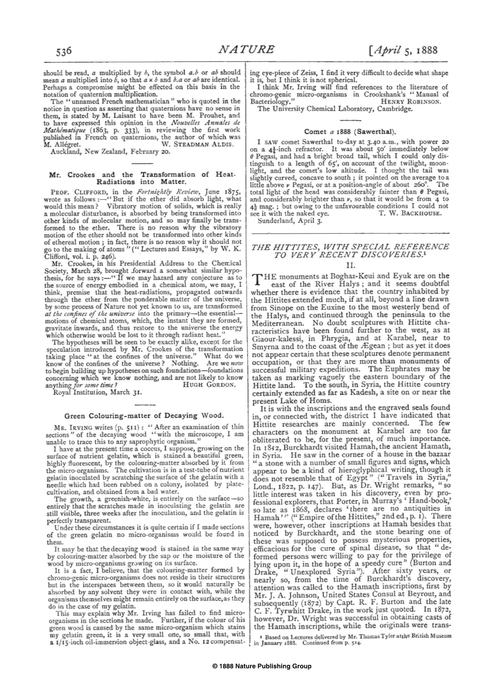 Mr. Crookes and the Transformation of Heat-Radiations Into Matter