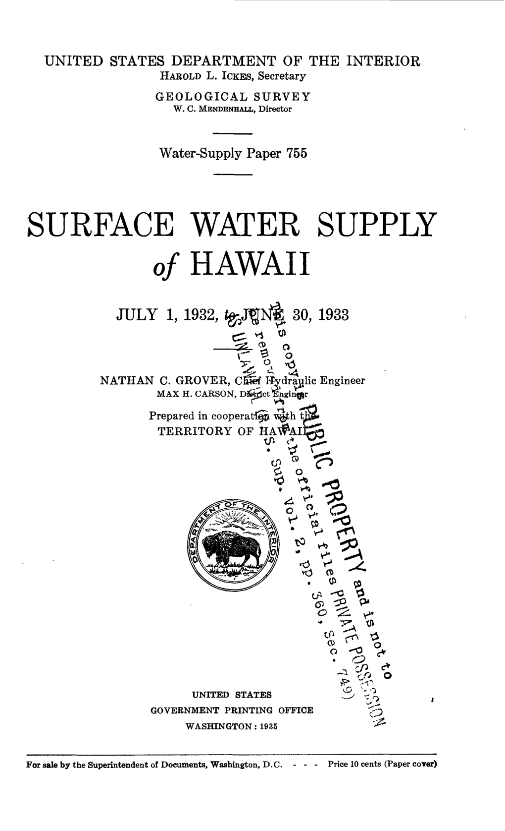 SURFACE WATER SUPPLY of HAWAII