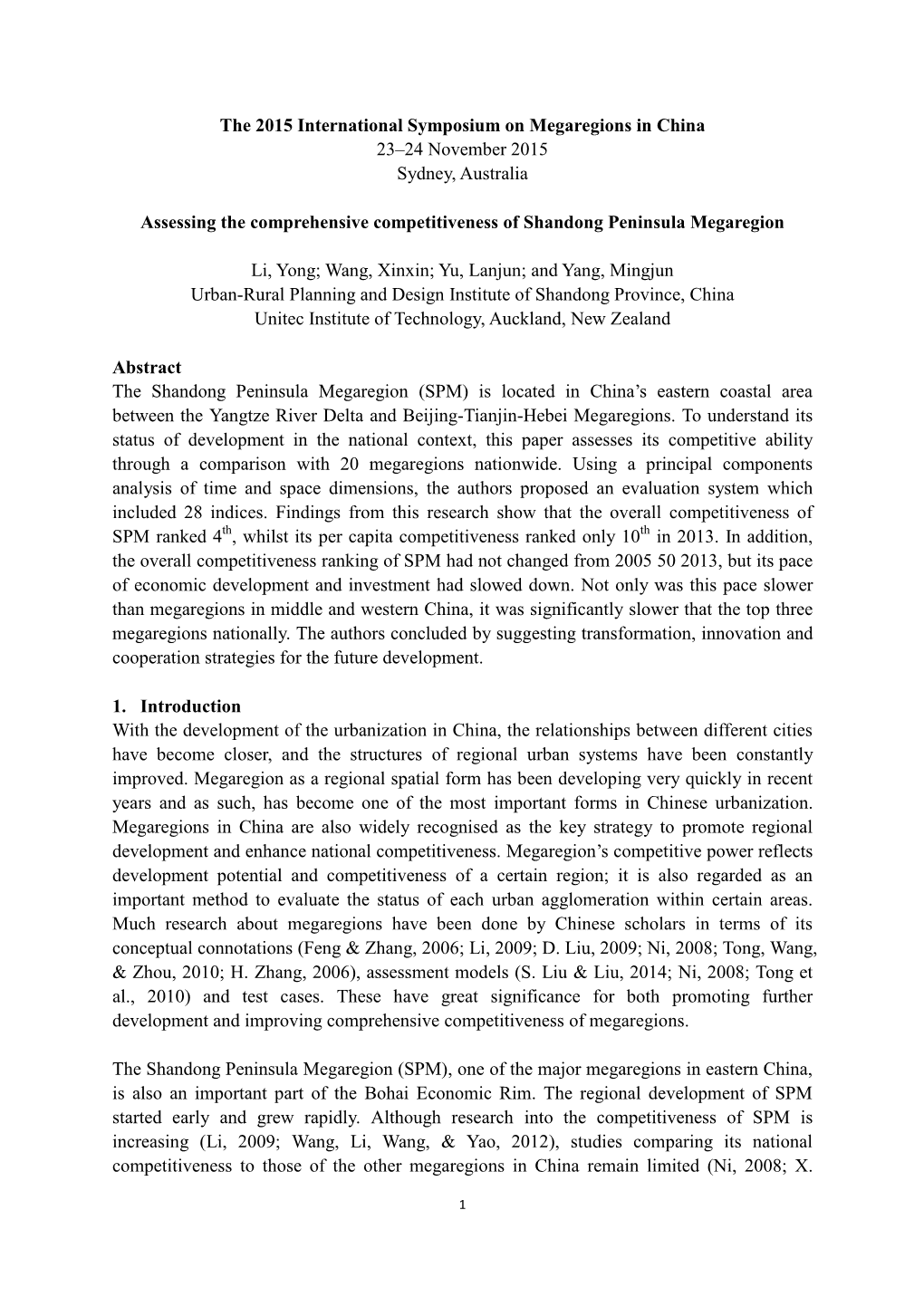 The 2015 International Symposium on Megaregions in China 23–24 November 2015 Sydney, Australia