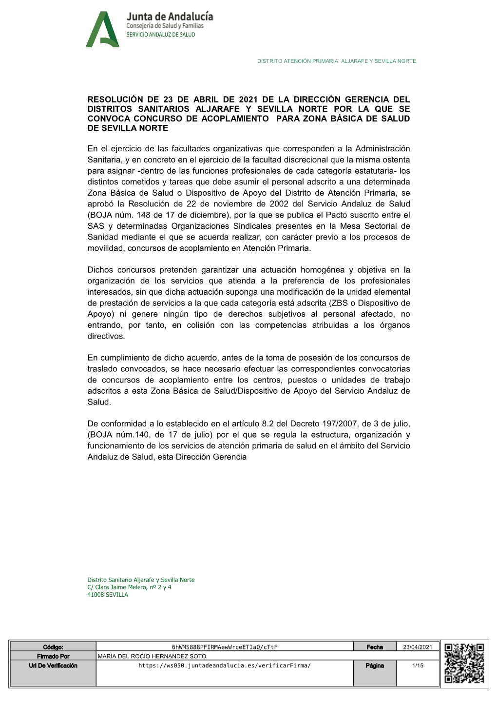 Convocatoria De Acoplamiento Medico Zbs Norte