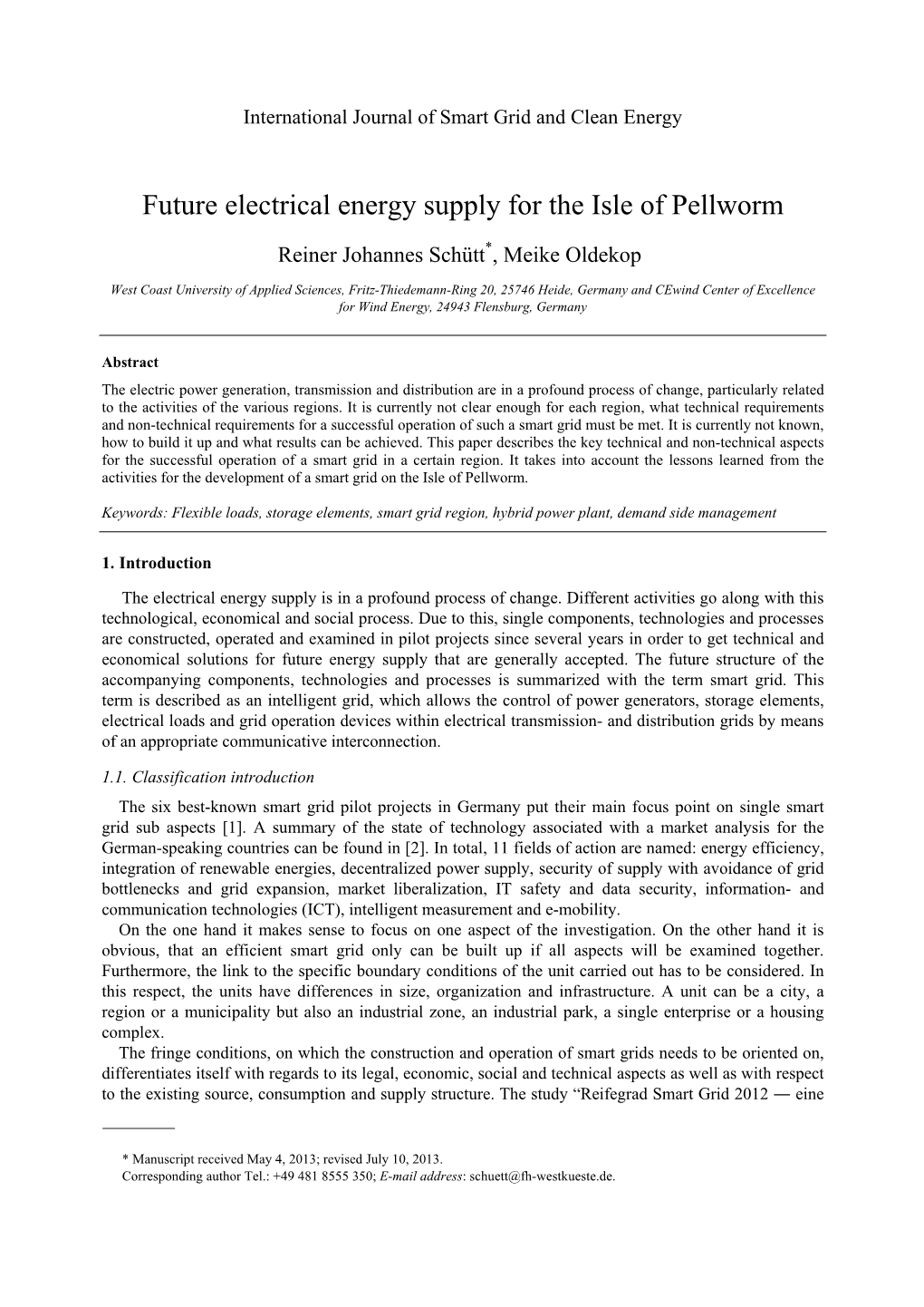 Future Electrical Energy Supply for the Isle of Pellworm