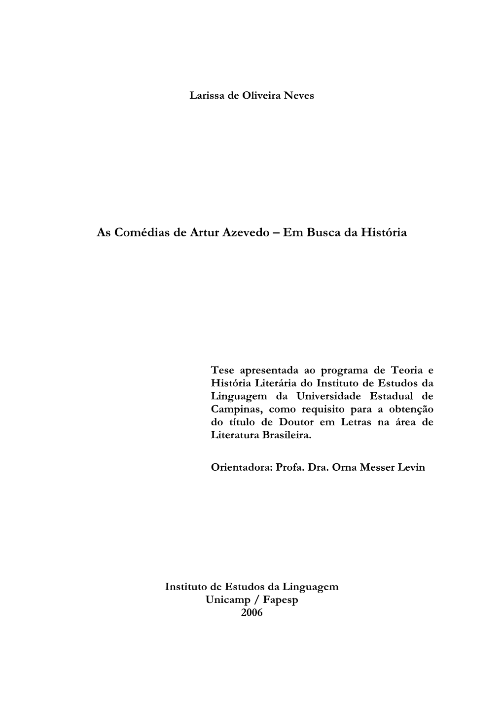 As Comédias De Artur Azevedo – Em Busca Da História