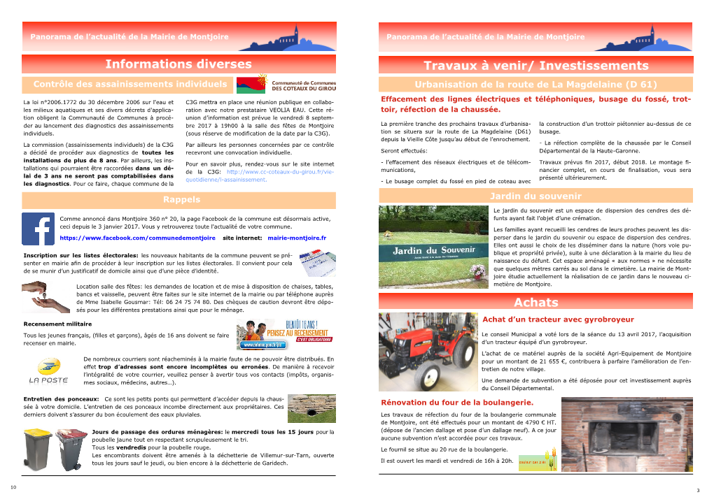 Informations Diverses Travaux À Venir/ Investissements Contrôle Des Assainissements Individuels Urbanisation De La Route De La Magdelaine (D 61)