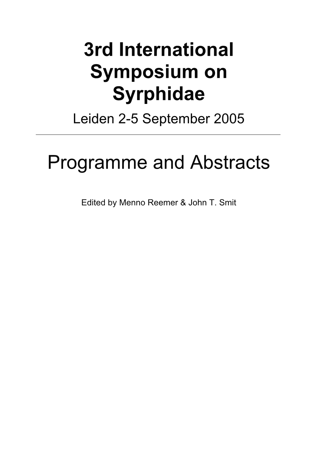 3Rd International Symposium on Syrphidae