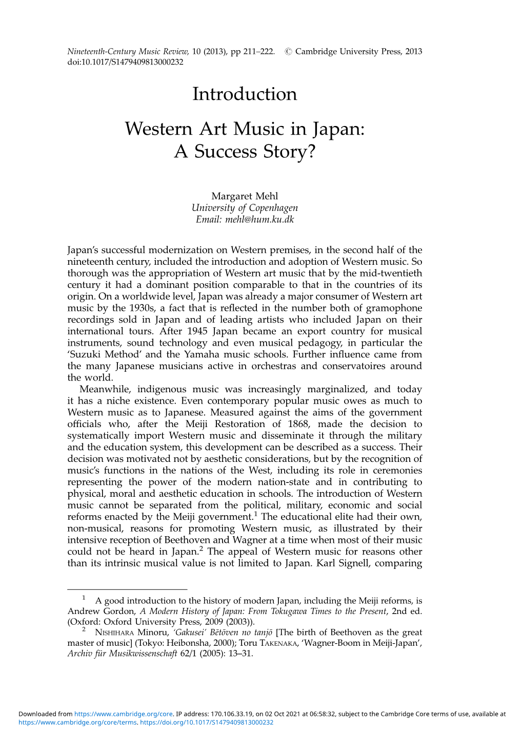 Introduction Western Art Music in Japan: a Success Story?