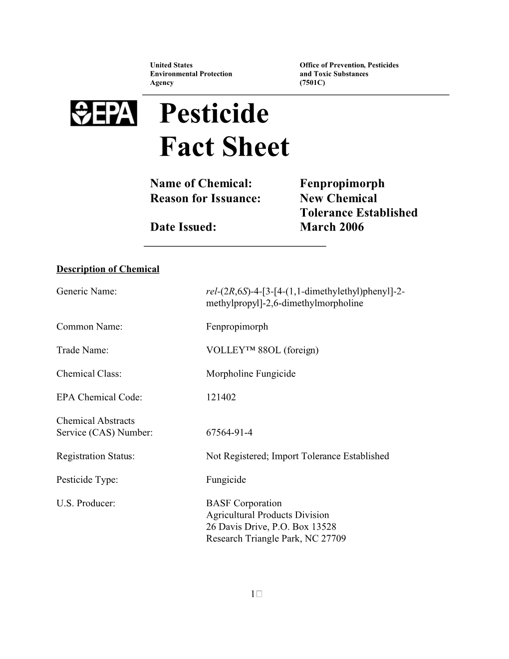 Us: Not Registered; Import Tolerance Established