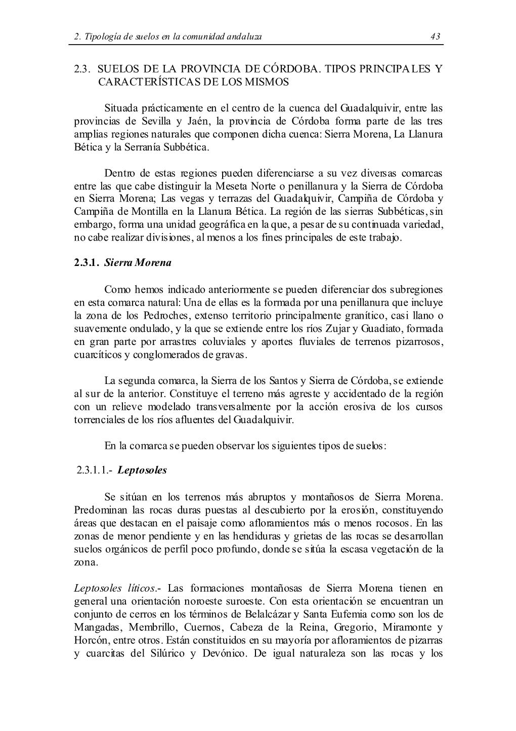 2.3. Suelos De La Provincia De Córdoba. Tipos Principales