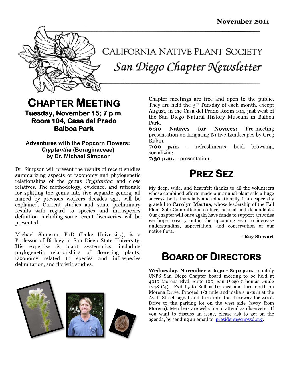 Chapter Meetings Are Free and Open to the Public