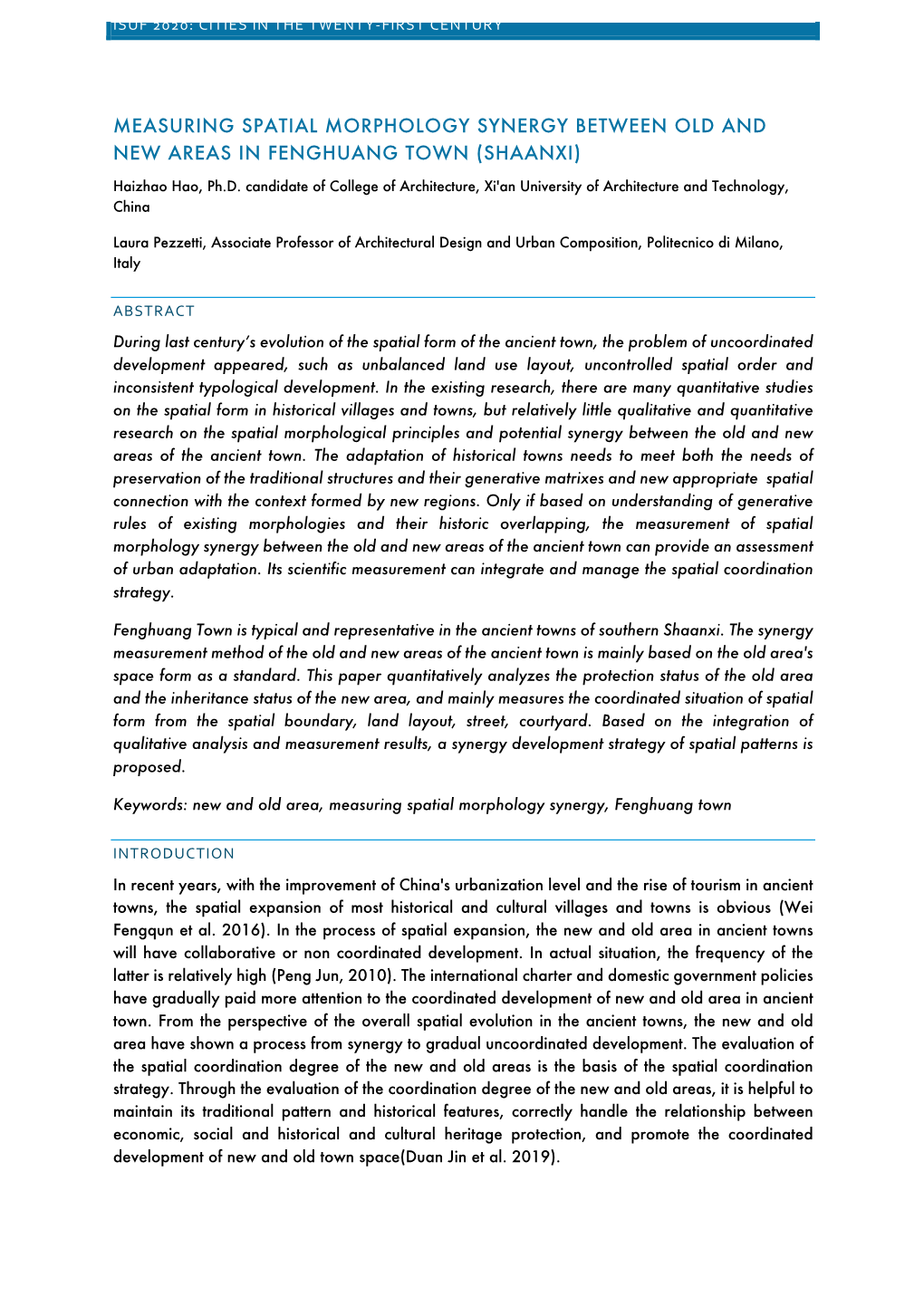 Measuring Spatial Morphology Synergy Between Old and New Areas in Fenghuang Town (Shaanxi)