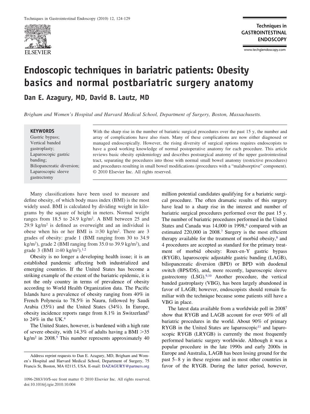 Endoscopic Techniques in Bariatric Patients: Obesity Basics and Normal Postbariatric Surgery Anatomy Dan E