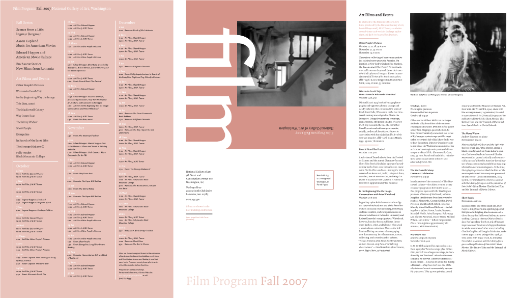 Film Program Fall 2007 National Gallery of Art, Washington Art Films and Events