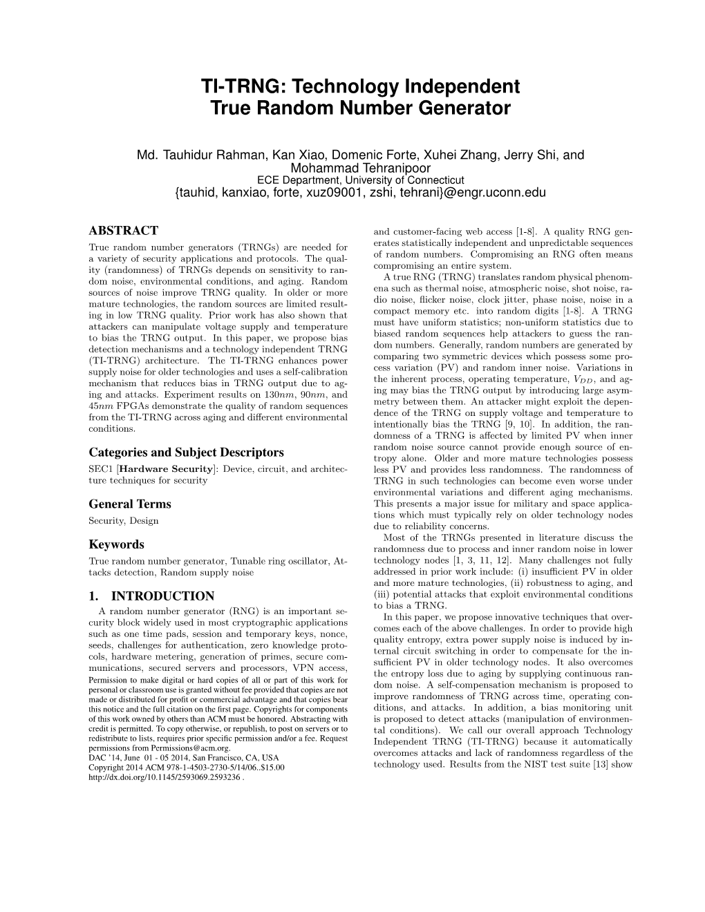 TI-TRNG: Technology Independent True Random Number Generator