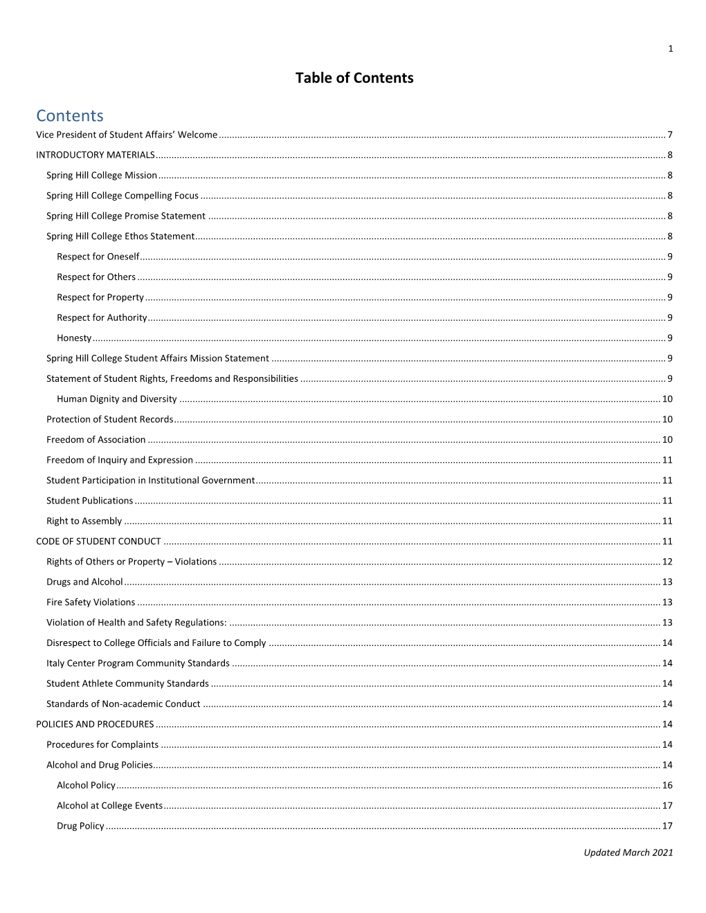 Table of Contents