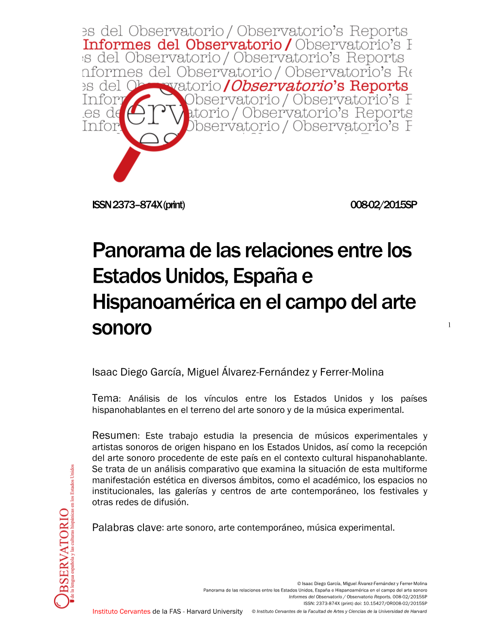 Panorama De Las Relaciones Entre Los Estados Unidos, España E Hispanoamérica En El Campo Del Arte Sonoro 1