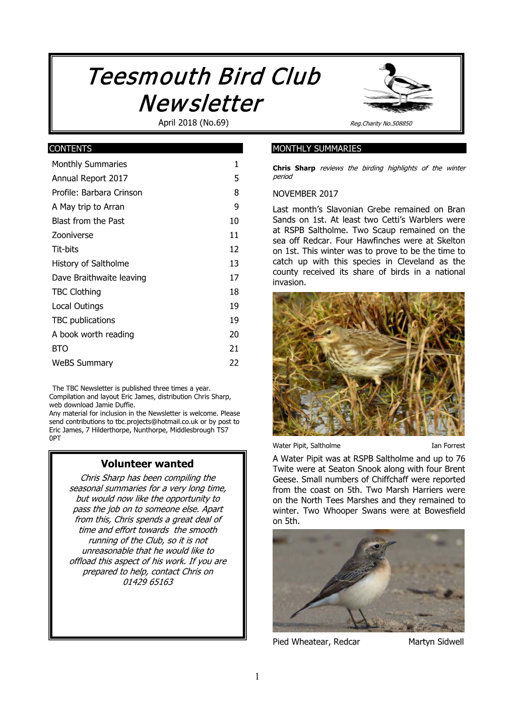 Teesmouth Bird Club Newsletter