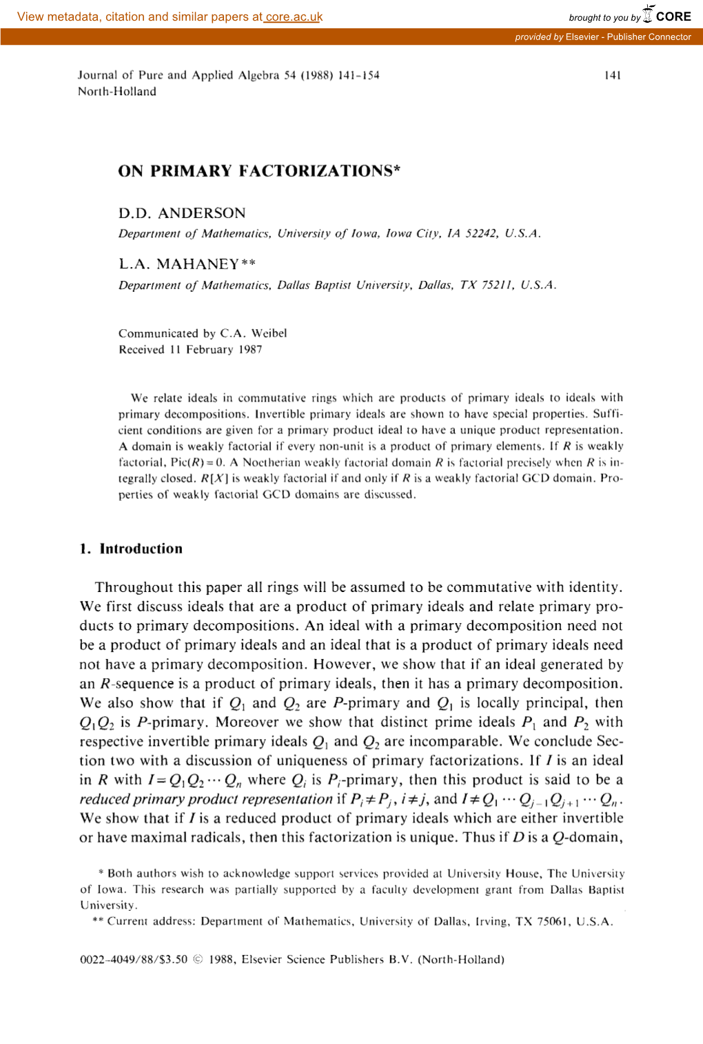 On Primary Factorizations”