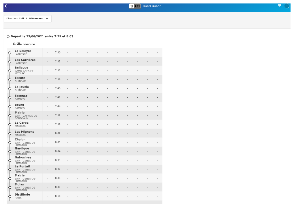 Transgironde 481 Départ Le 25/06/2021 Entre 7:23 Et 8:03 La