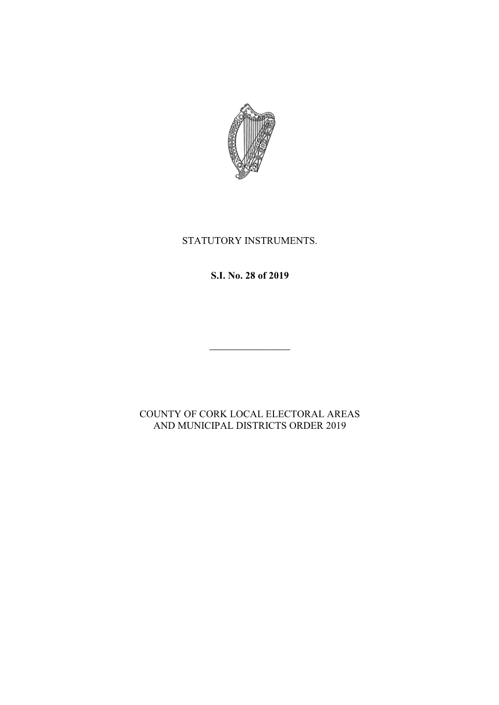 County of Cork Local Electoral Areas and Municipal Districts Order 2019