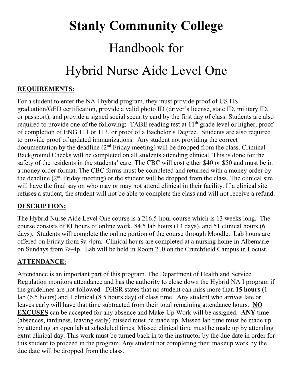 Hybrid Nurse Aide Level One Handbook