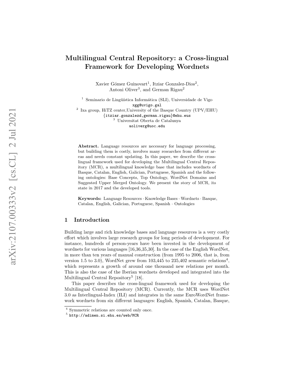 Arxiv:2107.00333V2 [Cs.CL] 2 Jul 2021 Which Represents a Growth of Around One Thousand New Relations Per Month