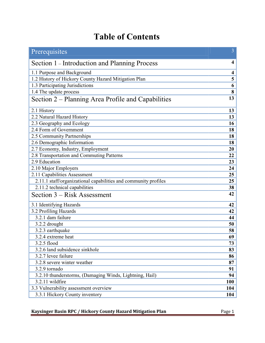 Table of Contents