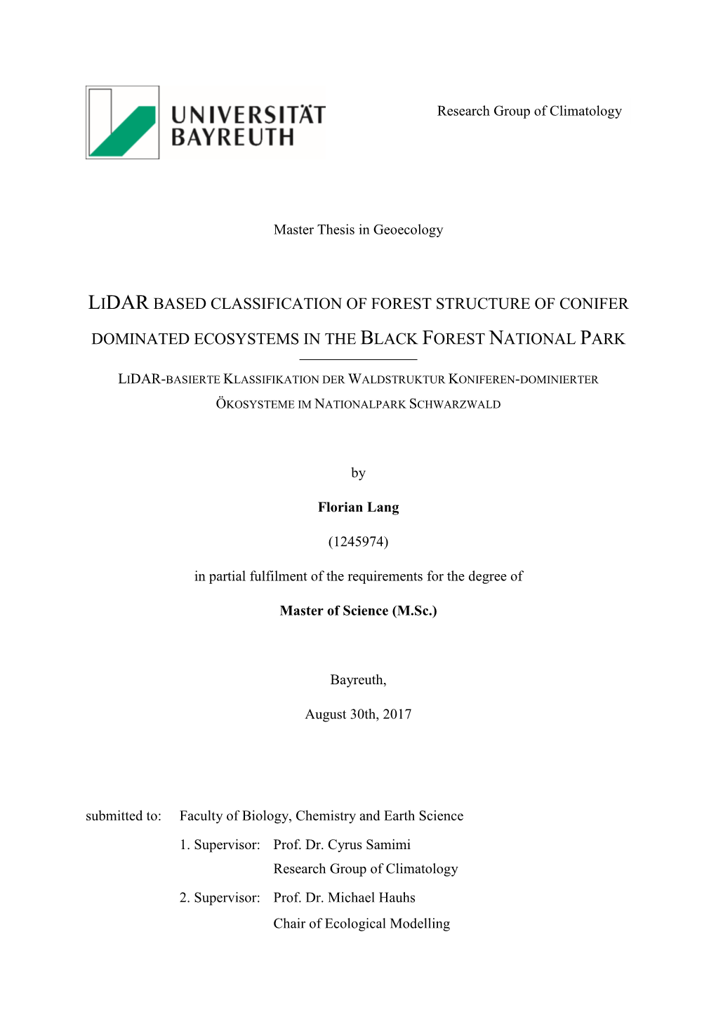 Lidar Based Classification of Forest Structure of Conifer