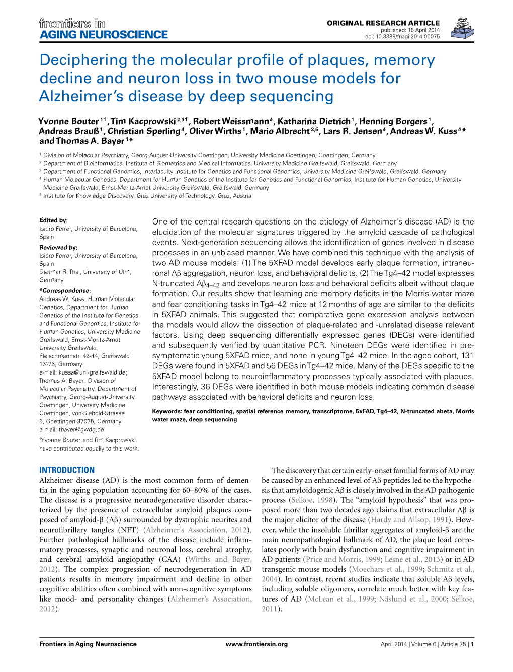 Deciphering the Molecular Profile of Plaques, Memory Decline And