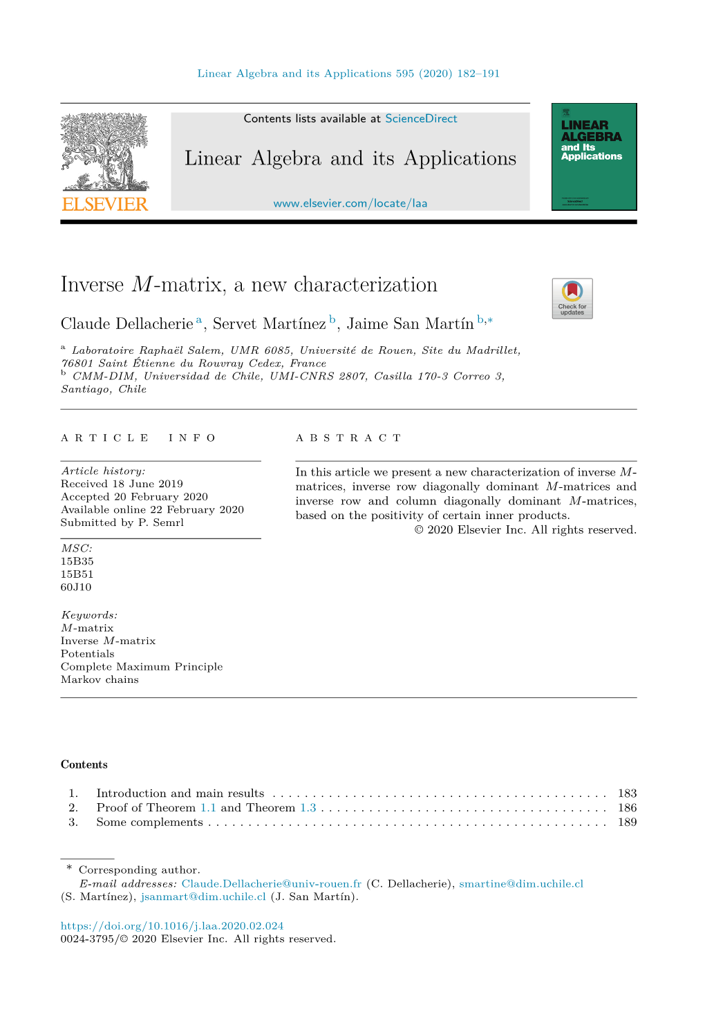 Inverse M-Matrix, a New Characterization