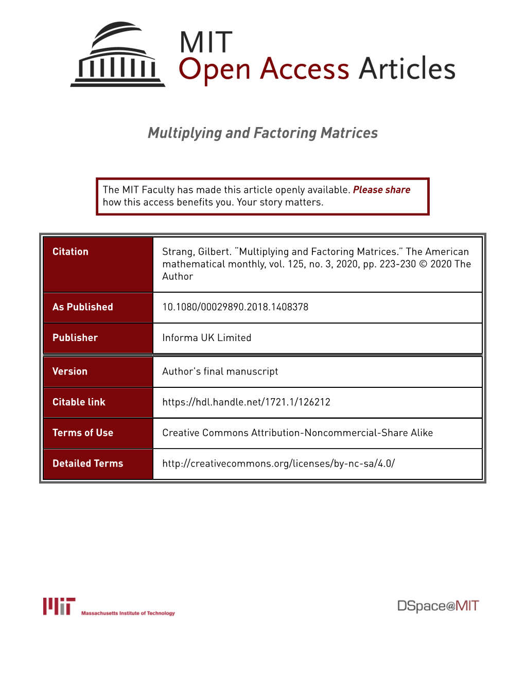 Multiplying and Factoring Matrices