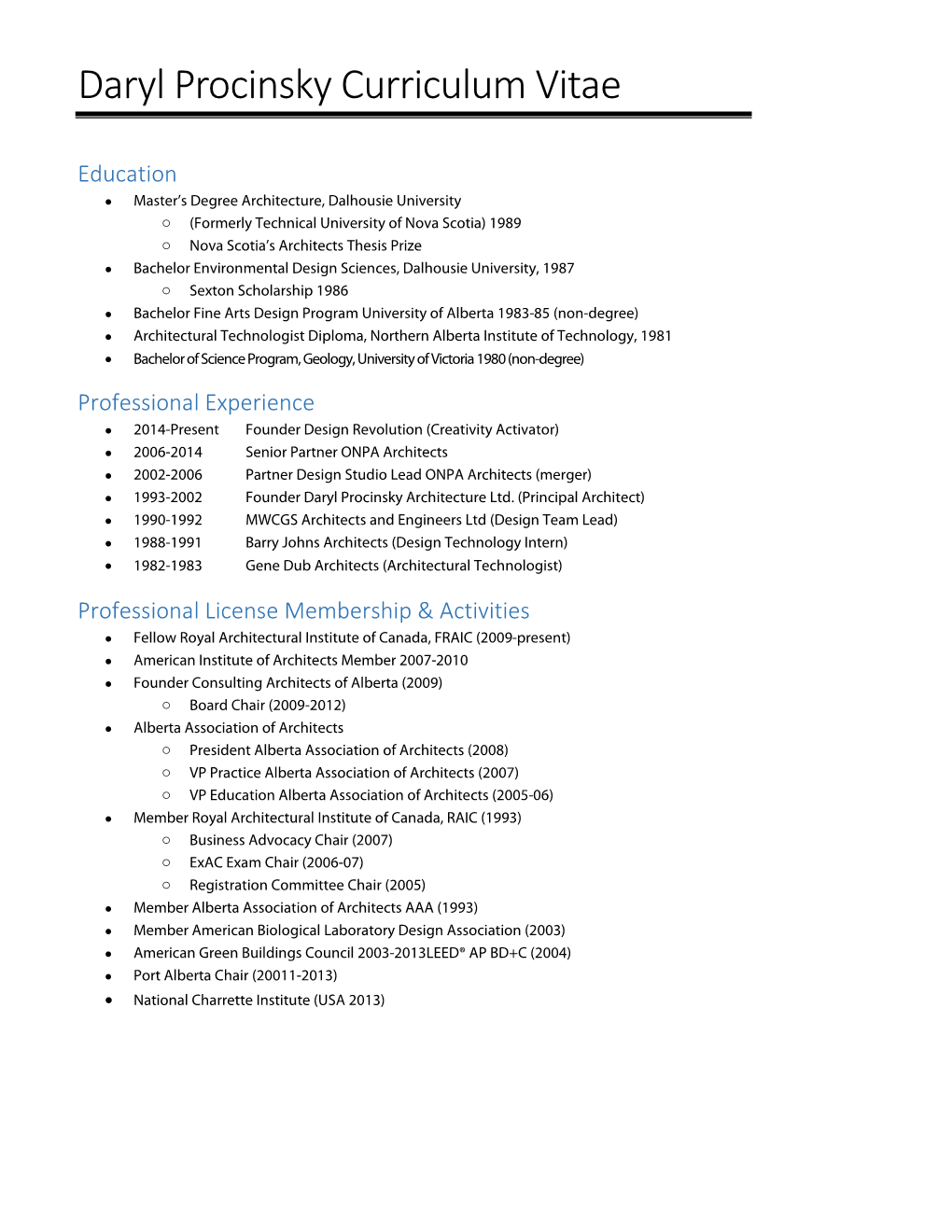 Daryl Procinsky Curriculum Vitae