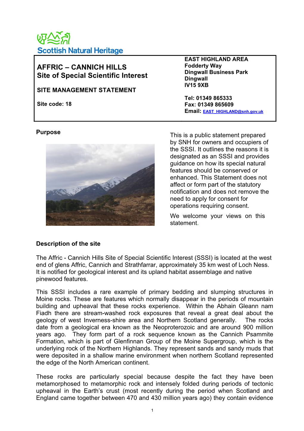 AFFRIC – CANNICH HILLS Site of Special Scientific Interest