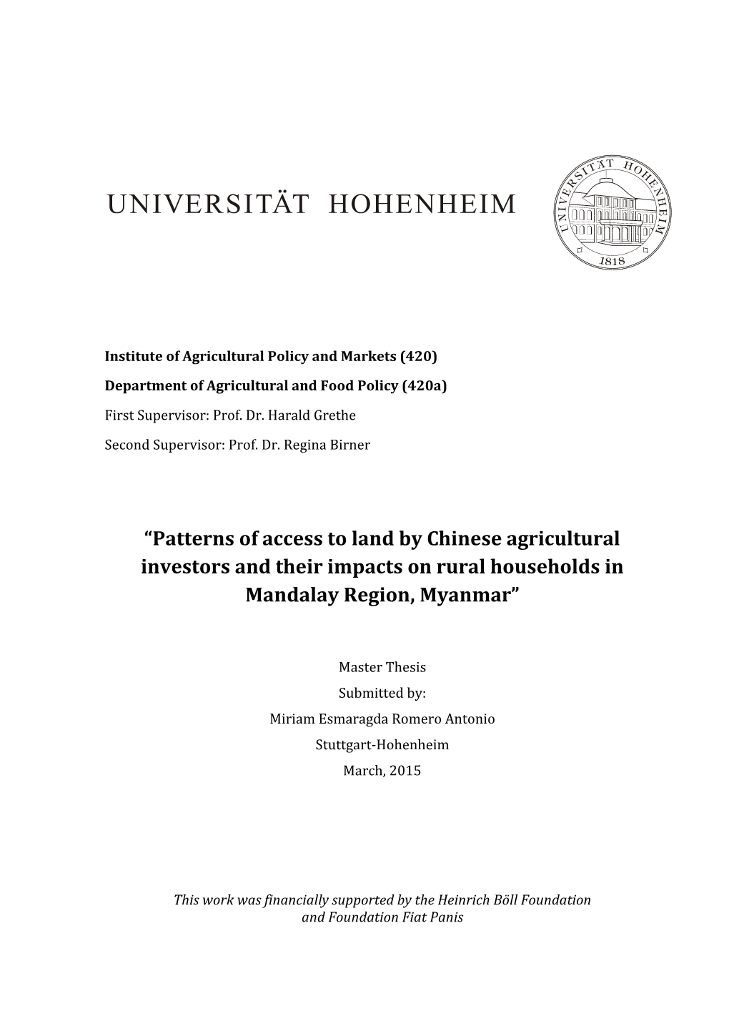 “Patterns of Access to Land by Chinese Agricultural Investors and Their Impacts on Rural Households in Mandalay Region, Myanmar”