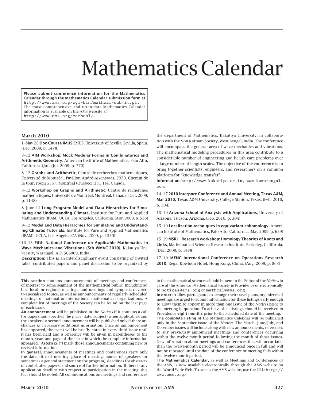 Mathematics Calendar