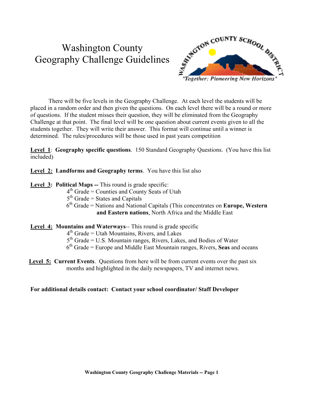 Washington County Geography Challenge Guidelines