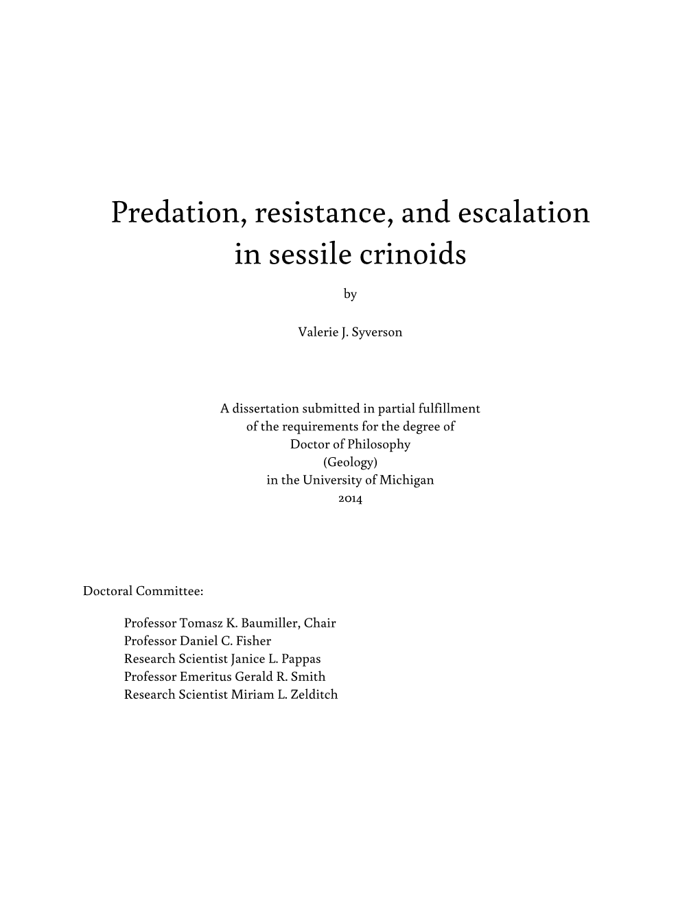 Predation, Resistance, and Escalation in Sessile Crinoids