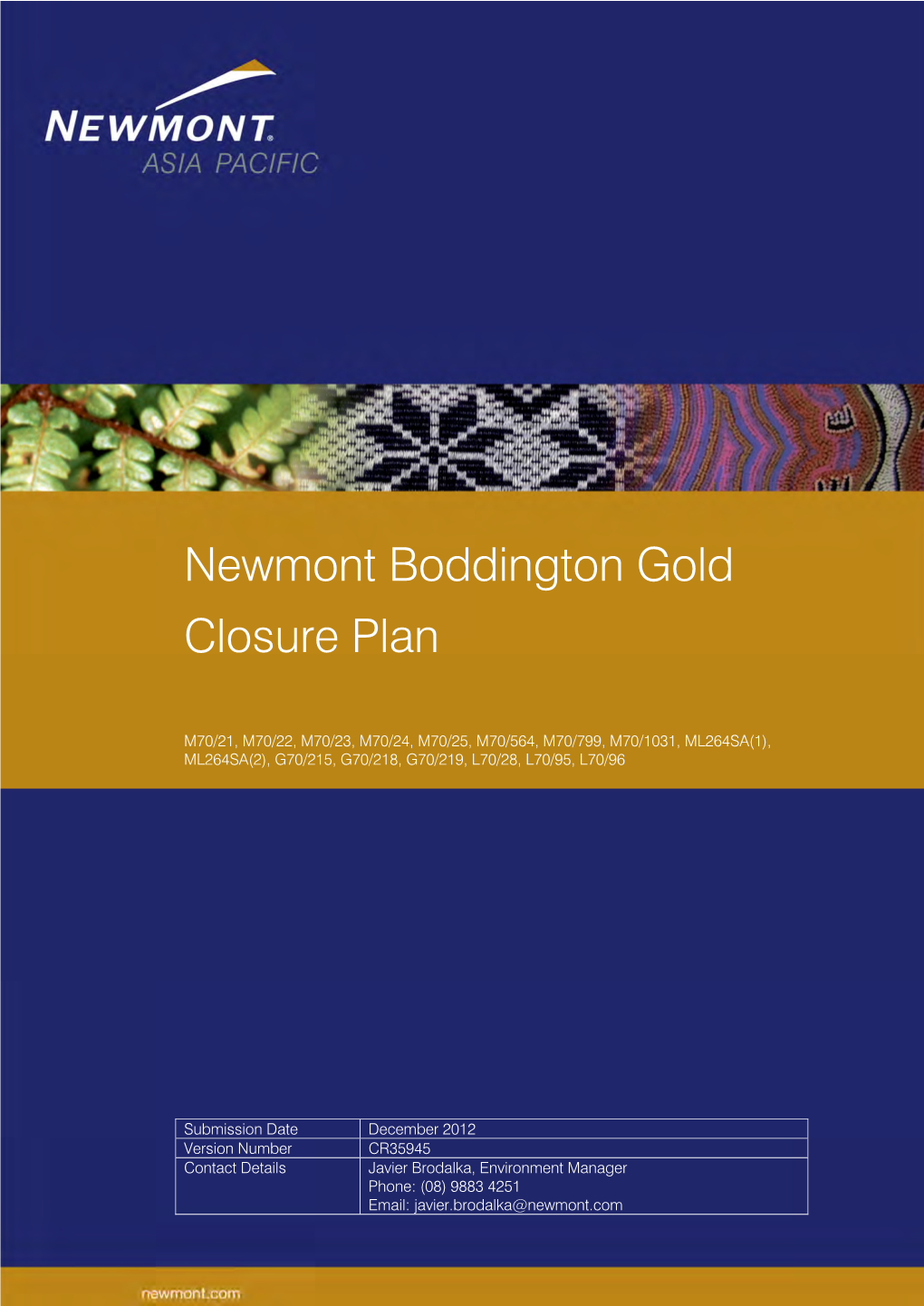 Newmont Boddington Gold Closure Plan